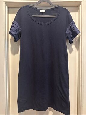 CLU Navy Short-Sleeve Mini Dress with Ruffle Sleeve Detail